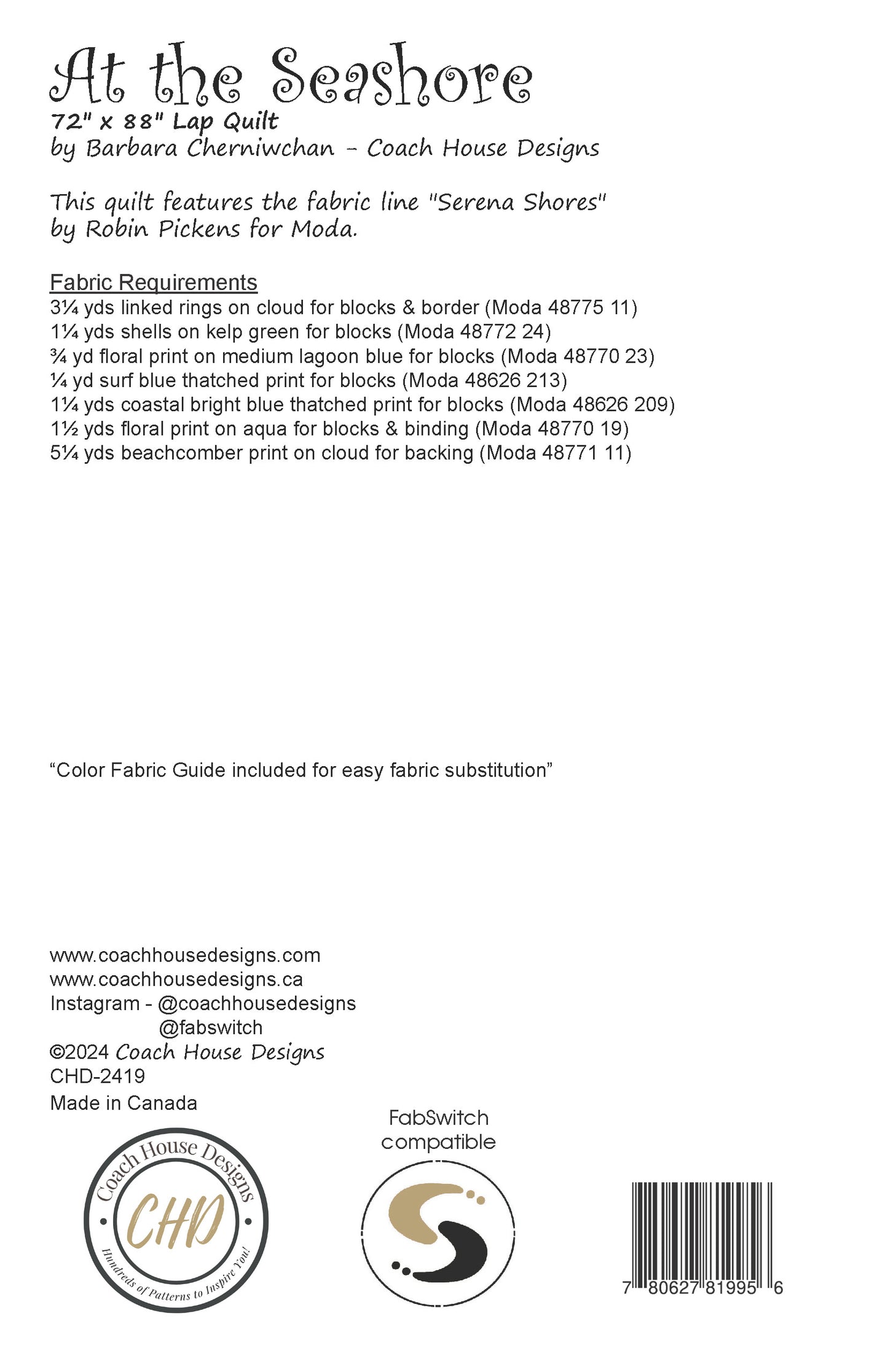 At the Seashore Quilt Pattern