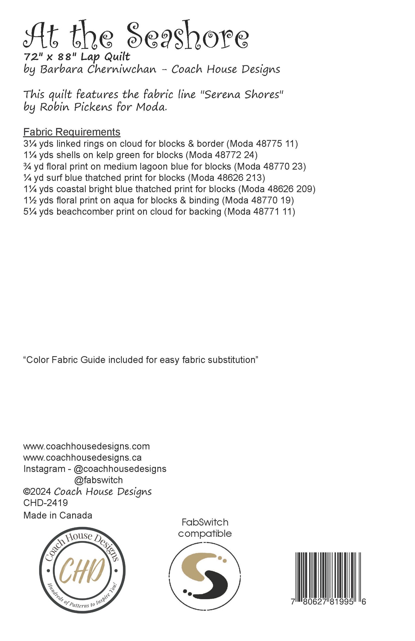 At the Seashore Downloadable PDF Quilt Pattern