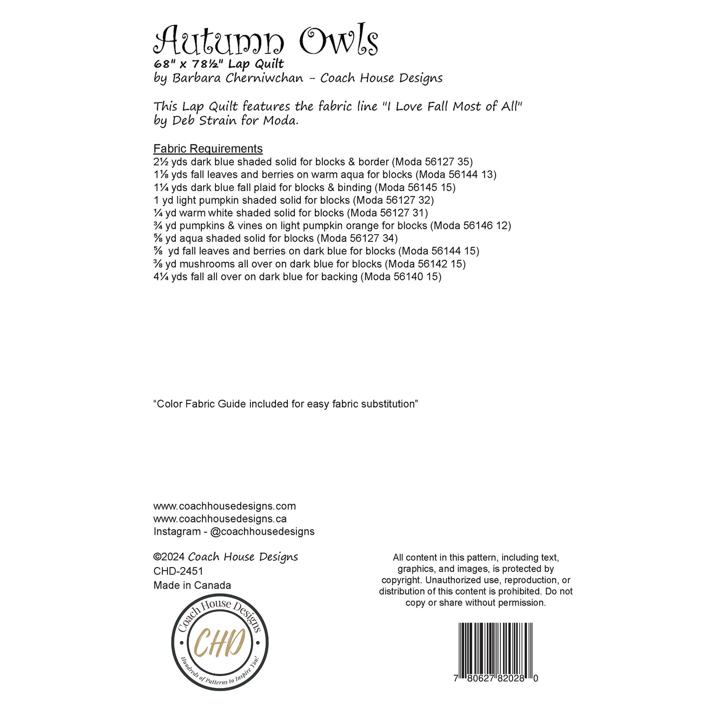 Autumn Owls Downloadable PDF Quilt Pattern