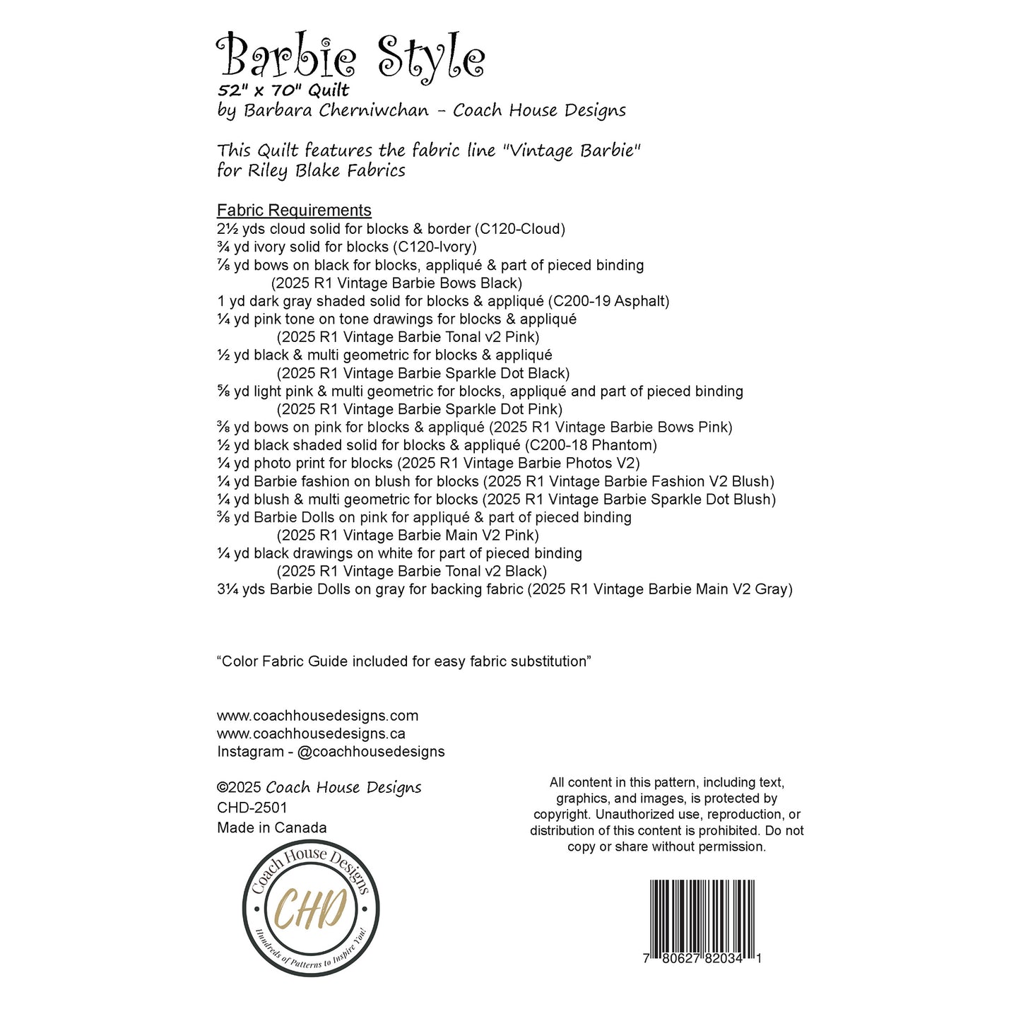 Barbie Style Downloadable Quilt Pattern