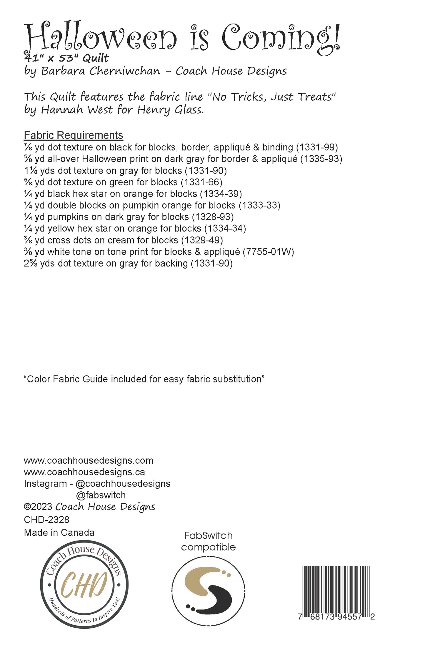 Halloween is Coming! Downloadable PDF Quilt Pattern