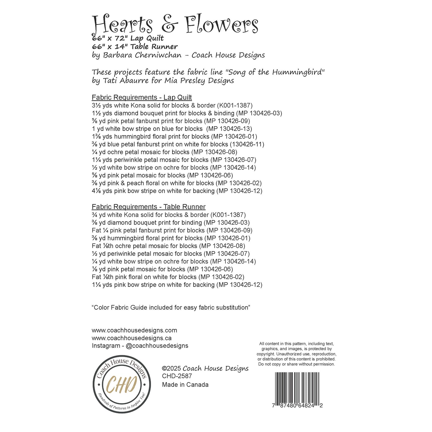 Hearts & Flowers Lap Quilt and Table Runner Pattern Downloadable PDF Pattern