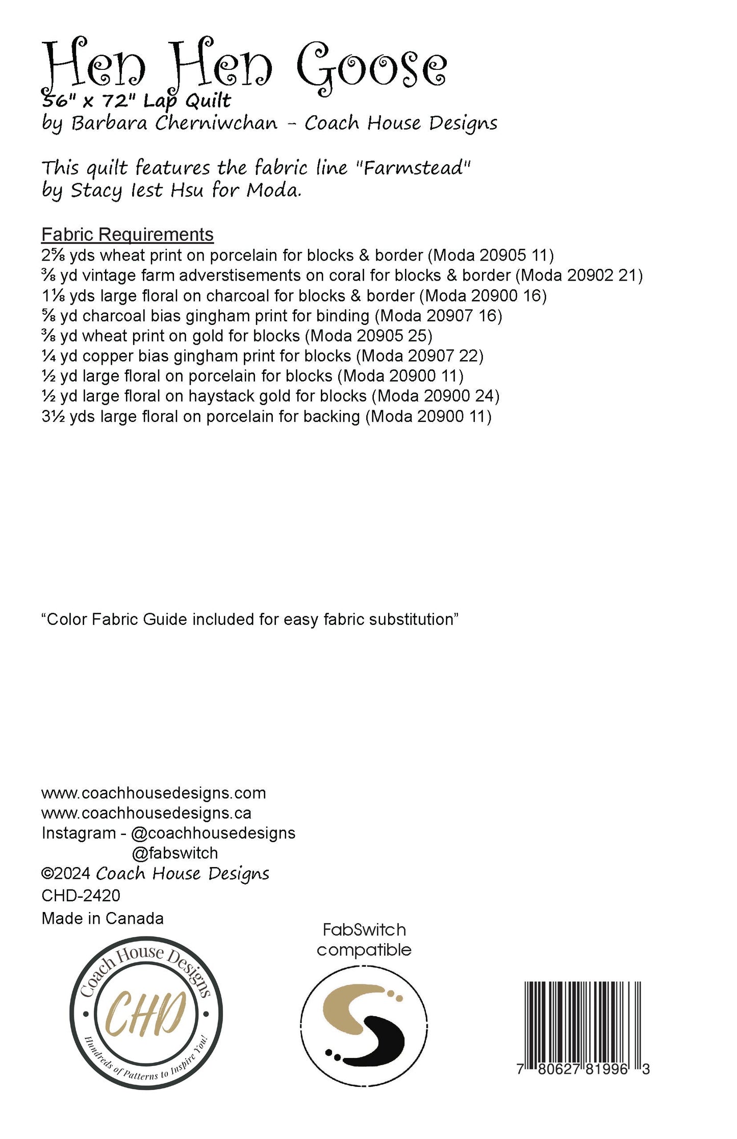 Hen Hen Goose Downloadable PDF Quilt Pattern