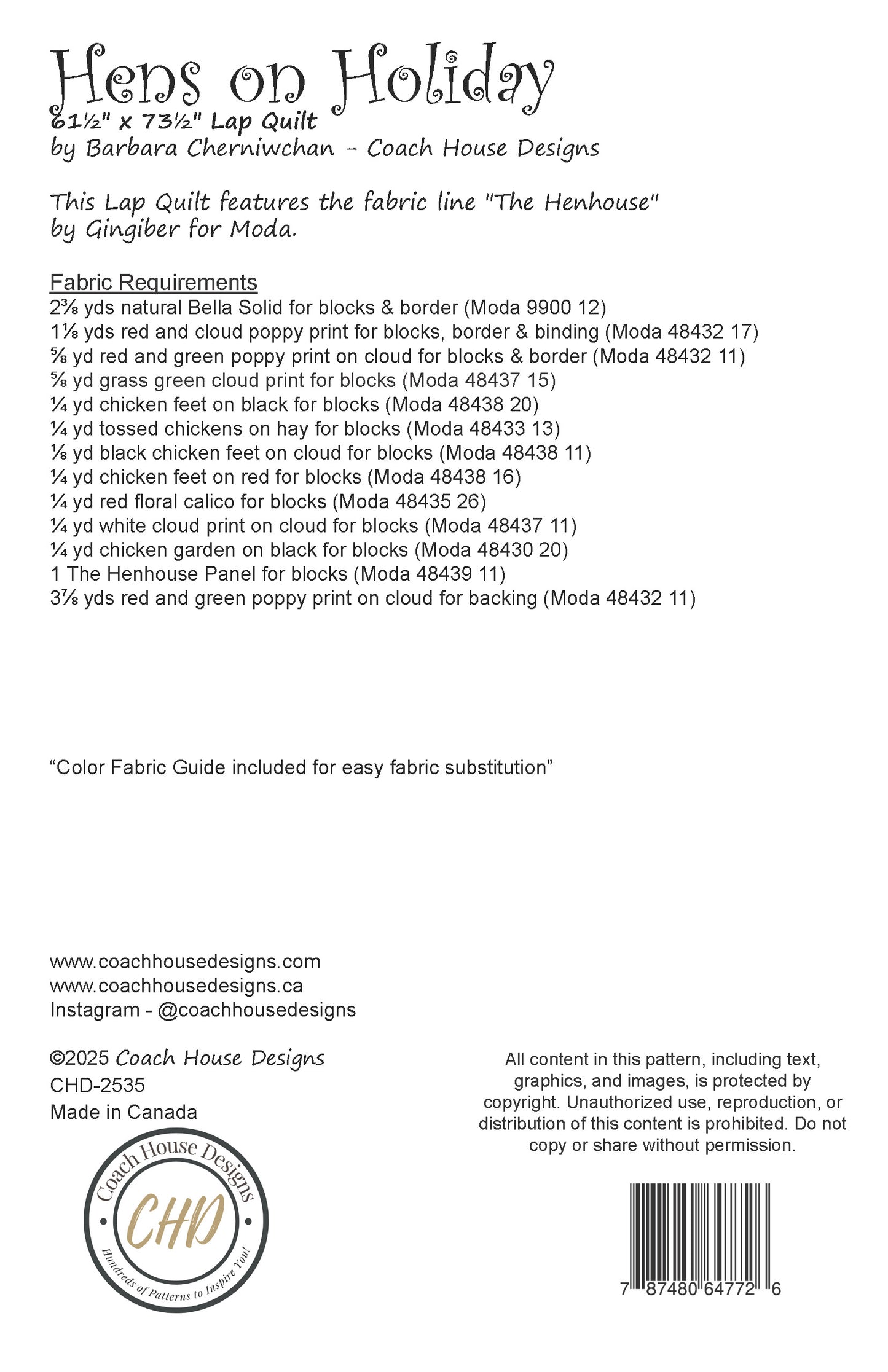 Hens on Holiday Quilt Pattern (Pre-Order)