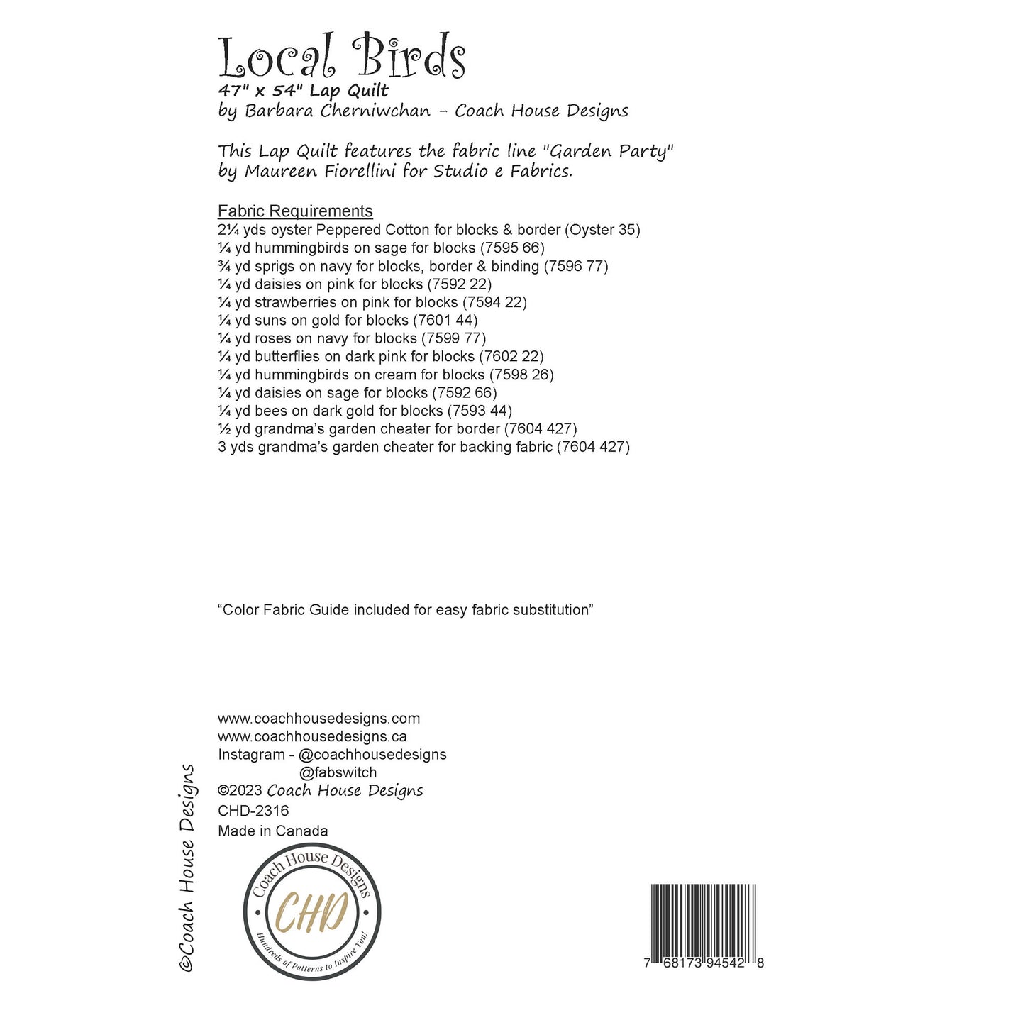 Local Birds Downloadable PDF Quilt Pattern