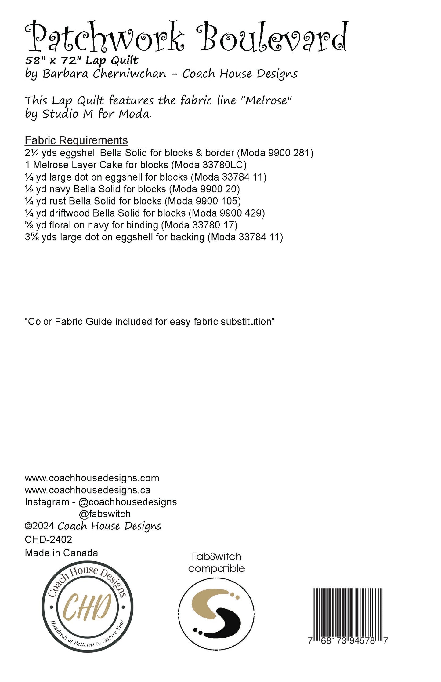 Patchwork Boulevard Downloadable PDF Quilt Pattern