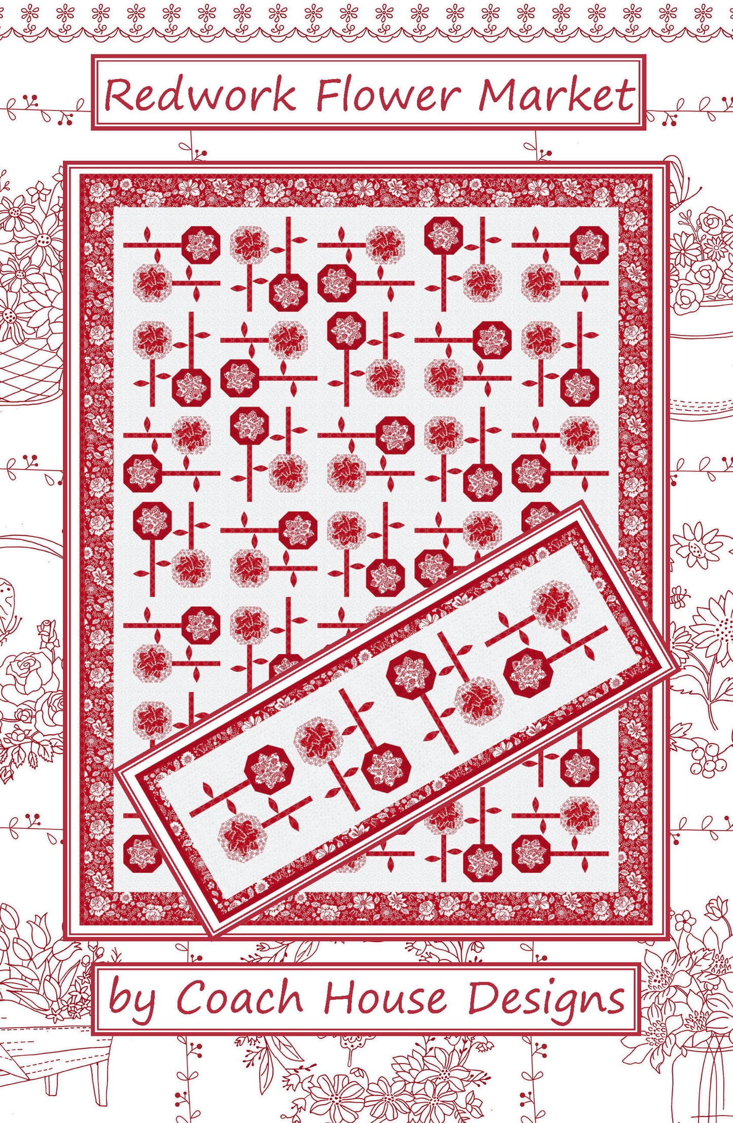 Redwork Flower Market Quilt Pattern