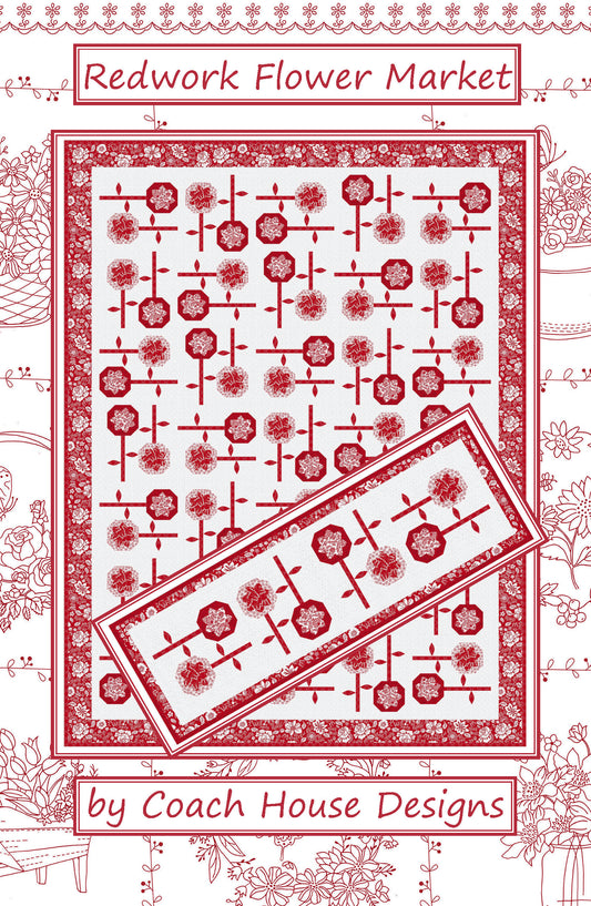 Redwork Flower Market Downloadable PDF Quilt Pattern