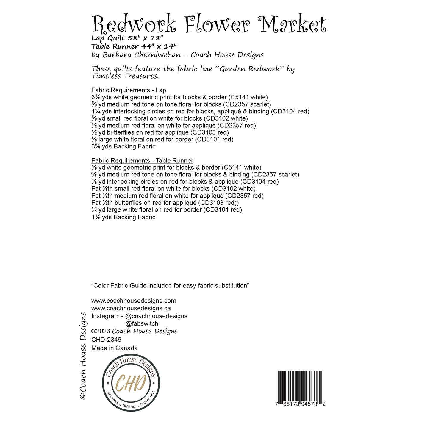 Redwork Flower Market Quilt Pattern