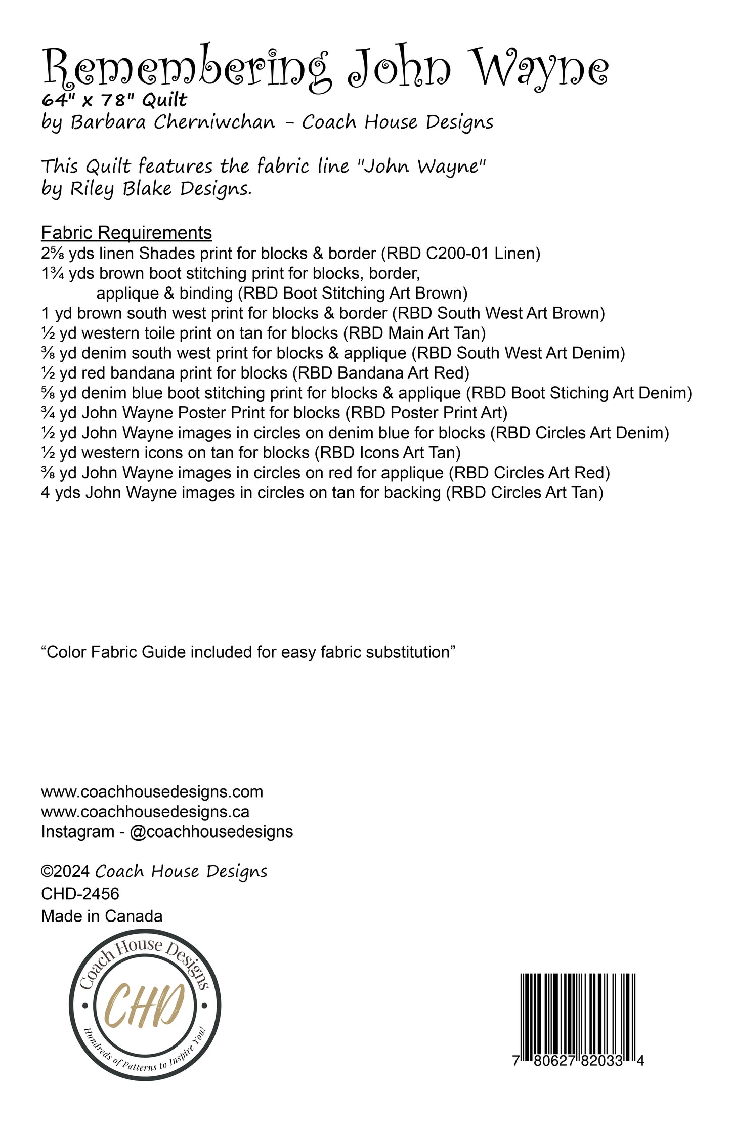 Remembering John Wayne Quilt Pattern