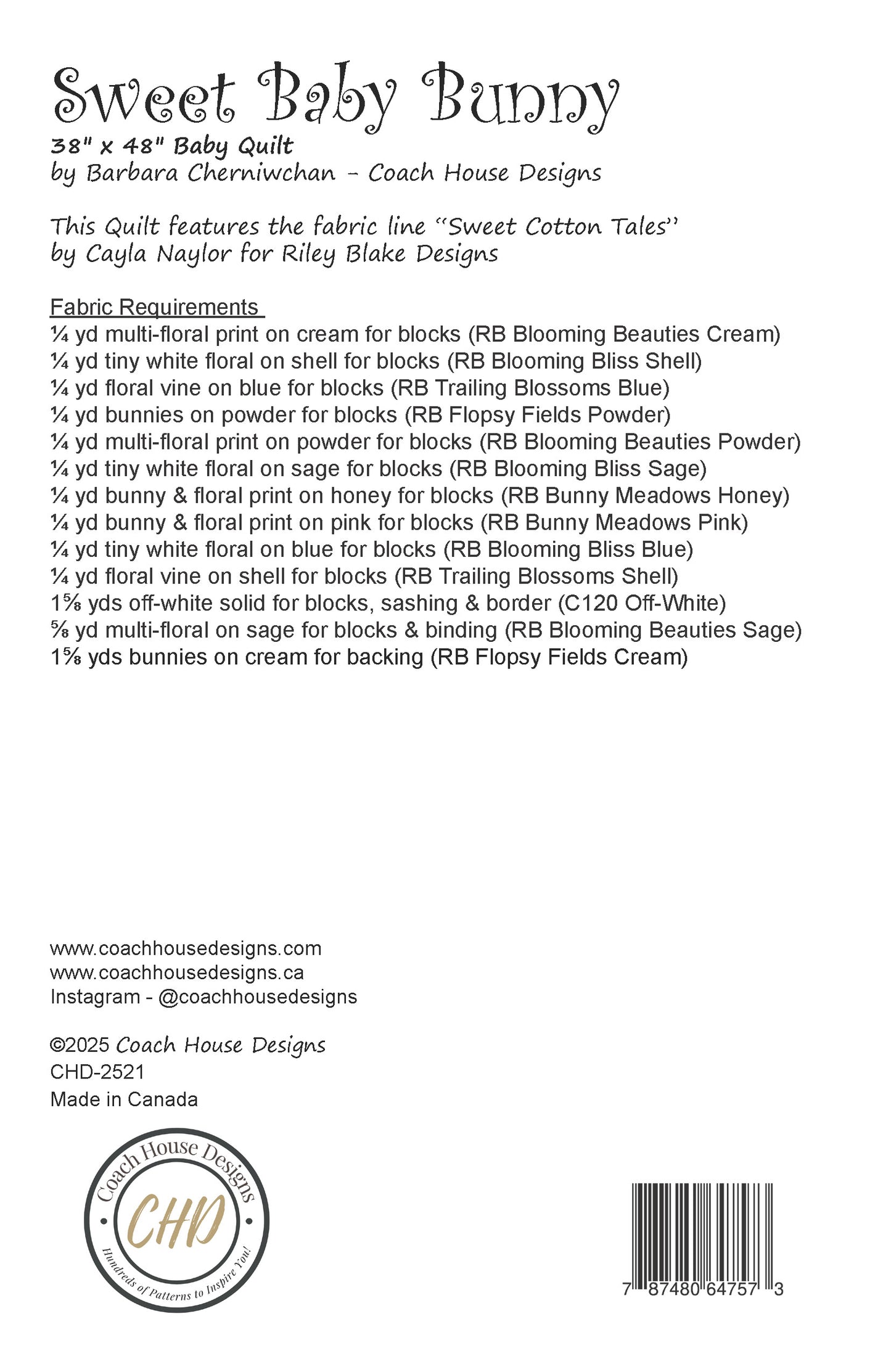 Sweet Baby Bunny Quilt Pattern (Pre-Order)