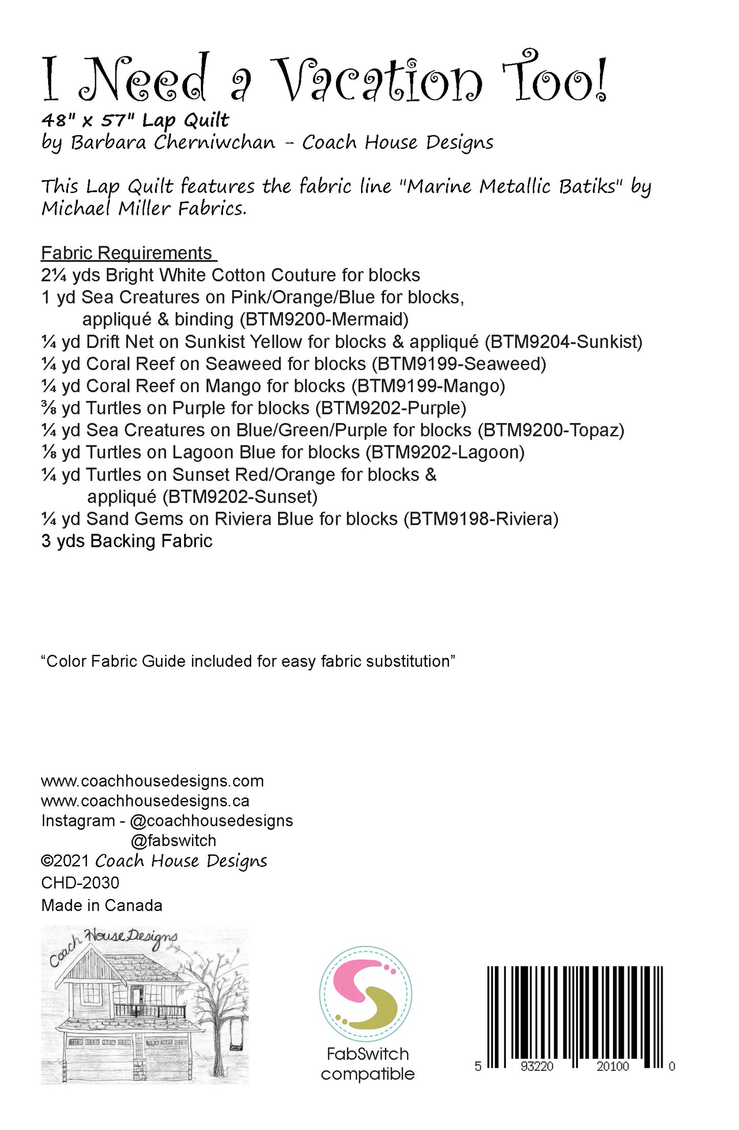 I Need a Vacation Too! Quilt Pattern