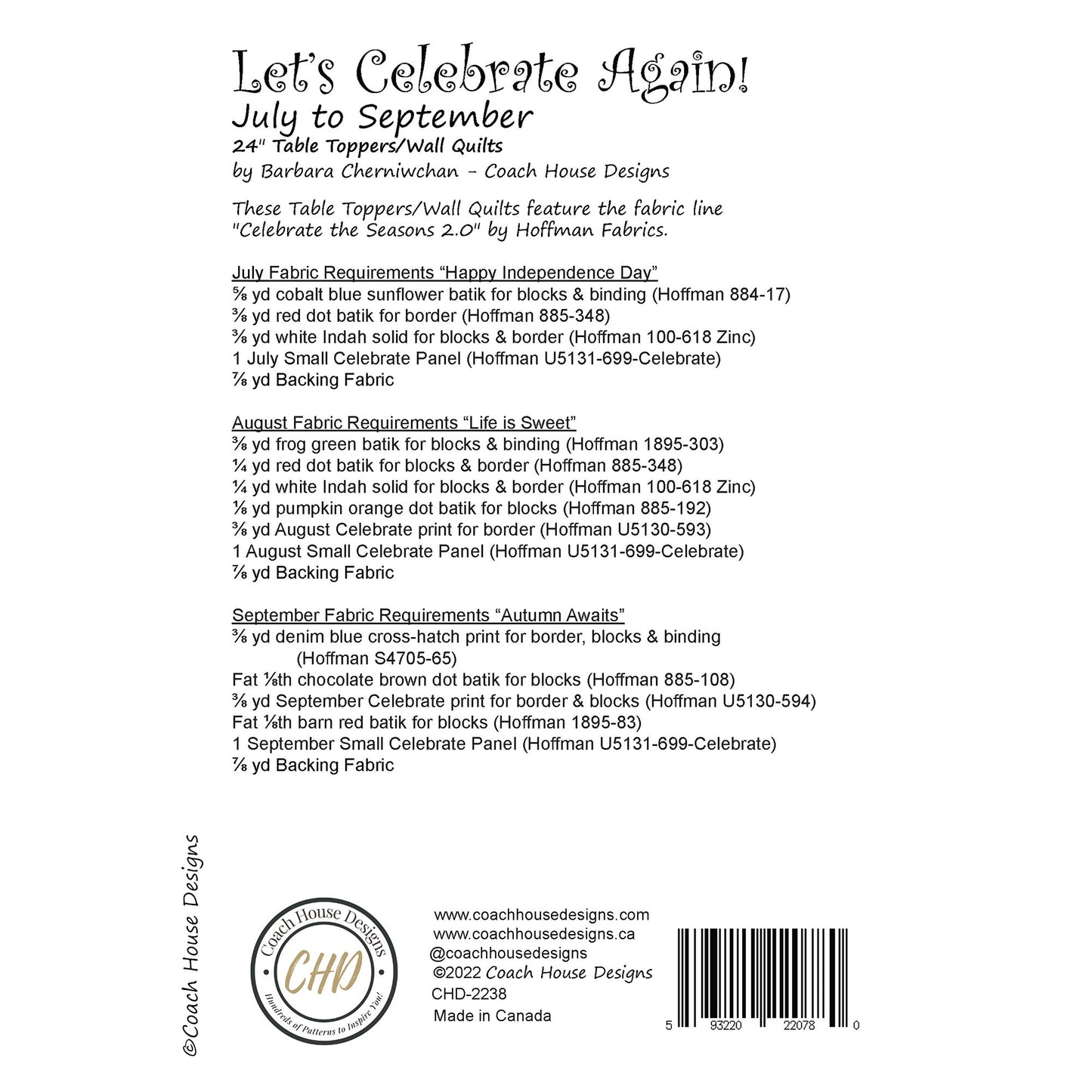 Let's Celebrate Again! July to September Downloadable PDF Quilt Pattern