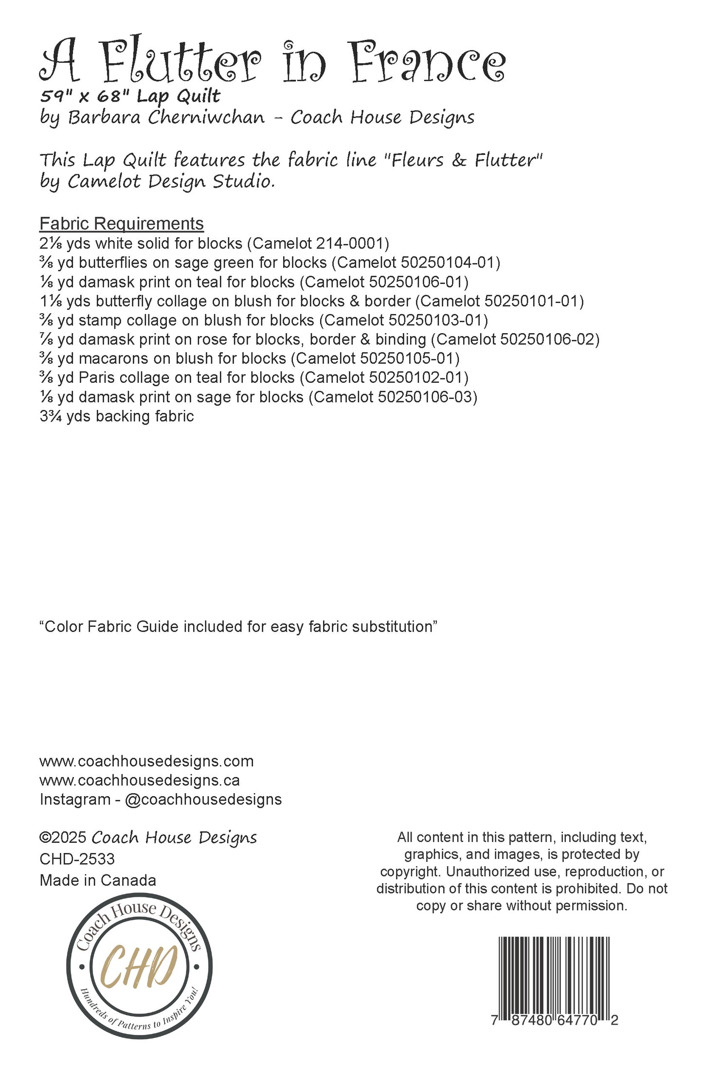 A Flutter in France Quilt Pattern (Pre-Order)