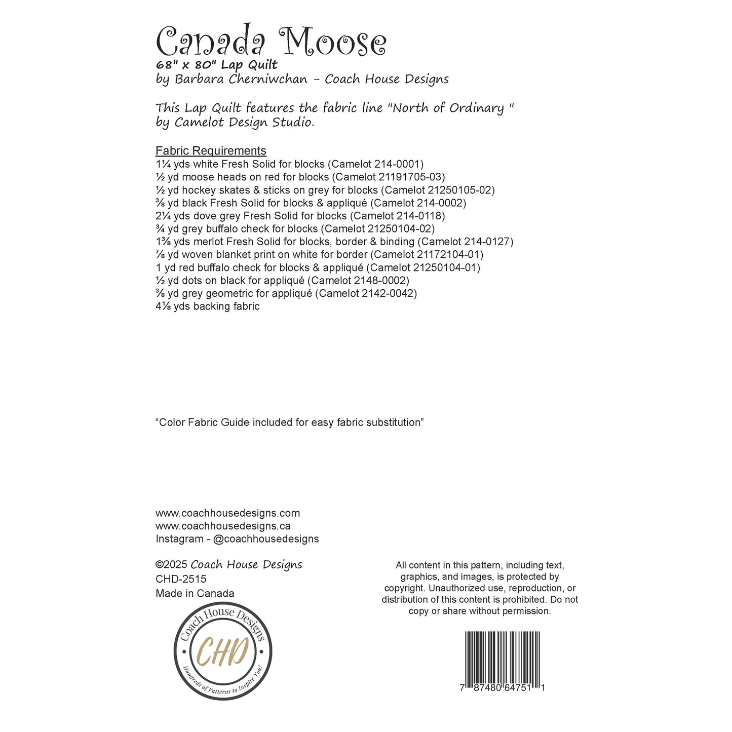 Canada Moose Downloadable PDF Quilt Pattern