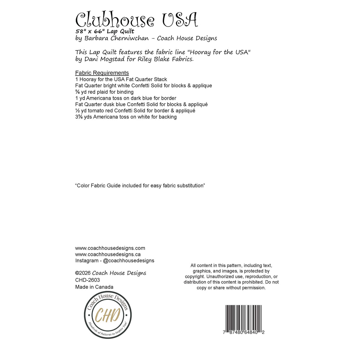 Clubhouse USA Downloadable PDF Quilt Pattern (Pre-Order)