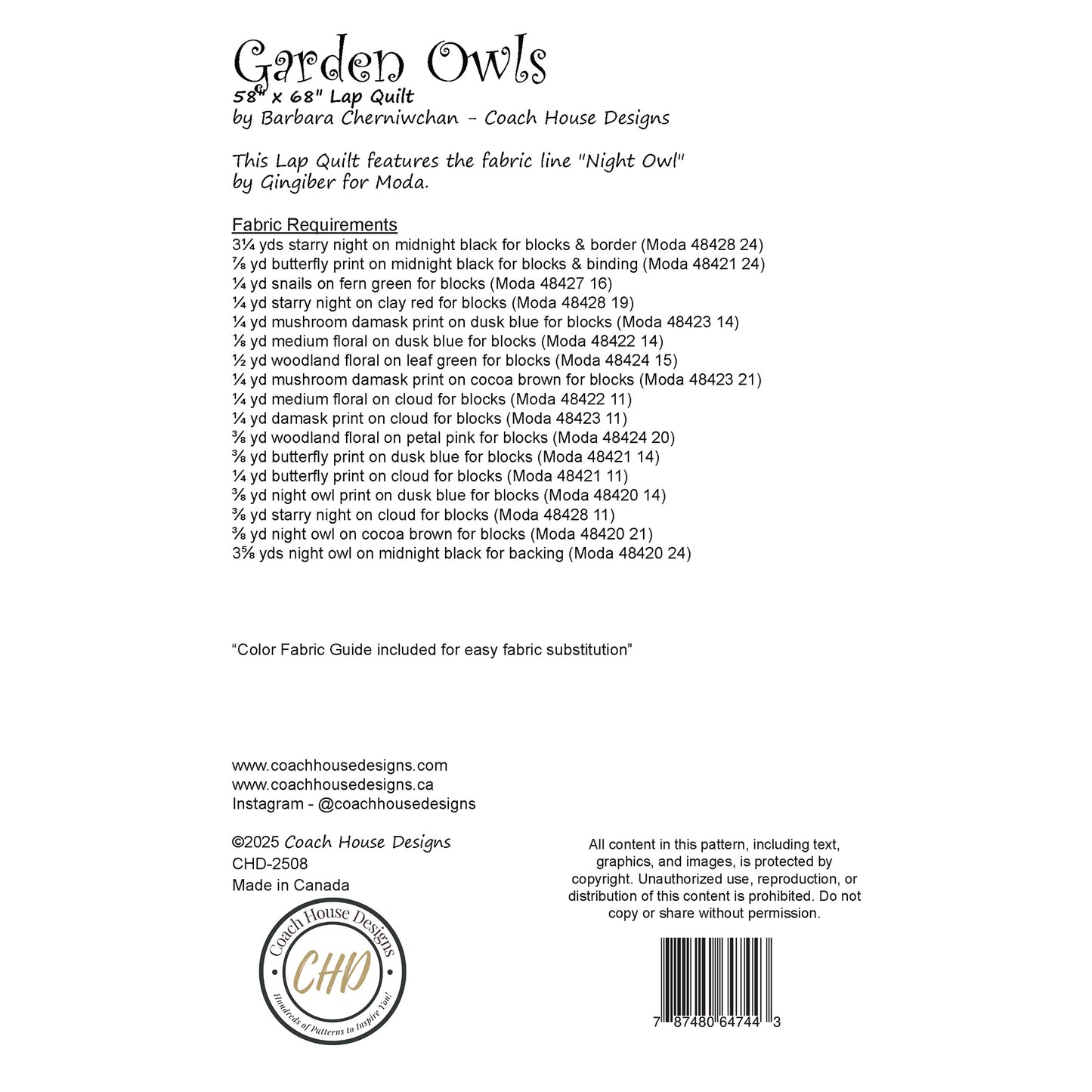 Garden Owls Downloadable PDF Quilt Pattern