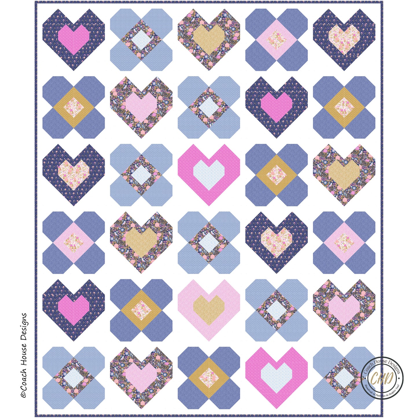Hearts & Flowers Lap Quilt and Table Runner Pattern Downloadable PDF Pattern
