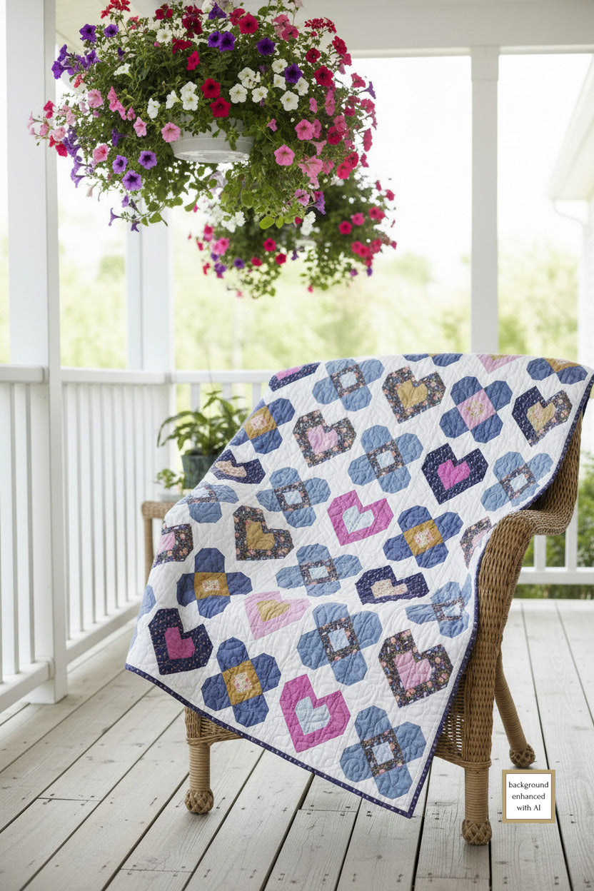 Hearts & Flowers Lap Quilt and Table Runner Pattern Downloadable PDF Pattern