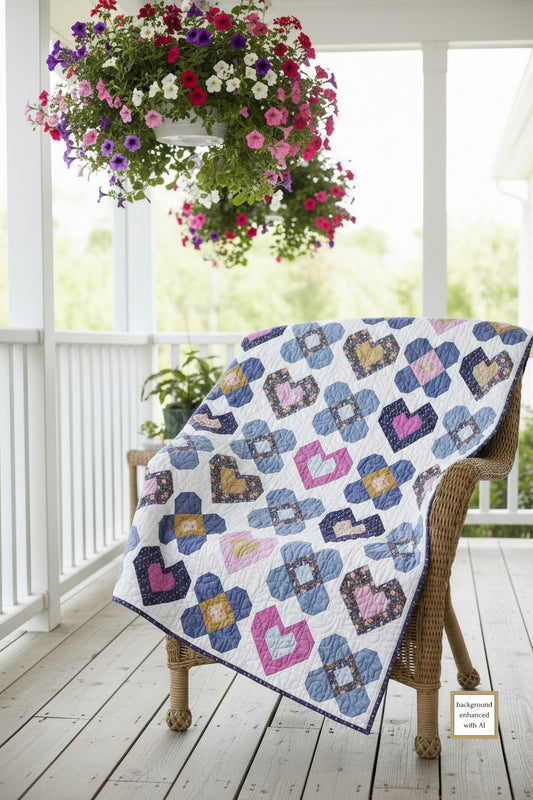 Hearts & Flowers Lap Quilt and Table Runner Pattern Downloadable PDF Pattern