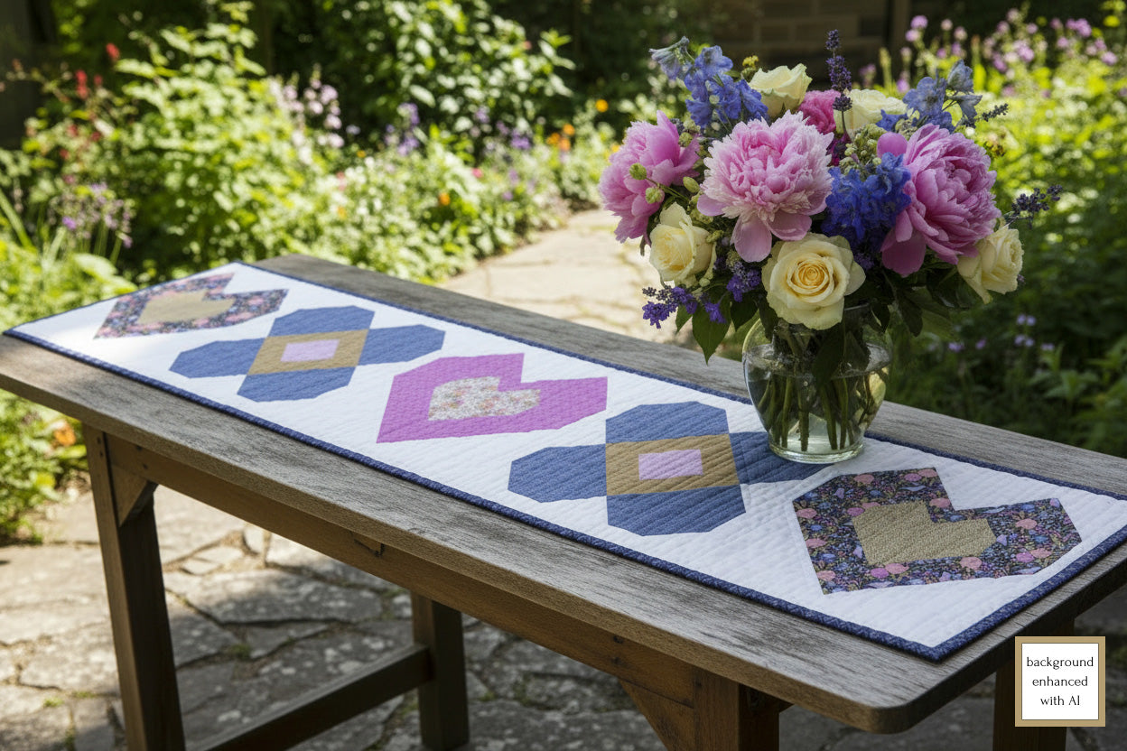 Hearts & Flowers Lap Quilt and Table Runner Pattern Downloadable PDF Pattern