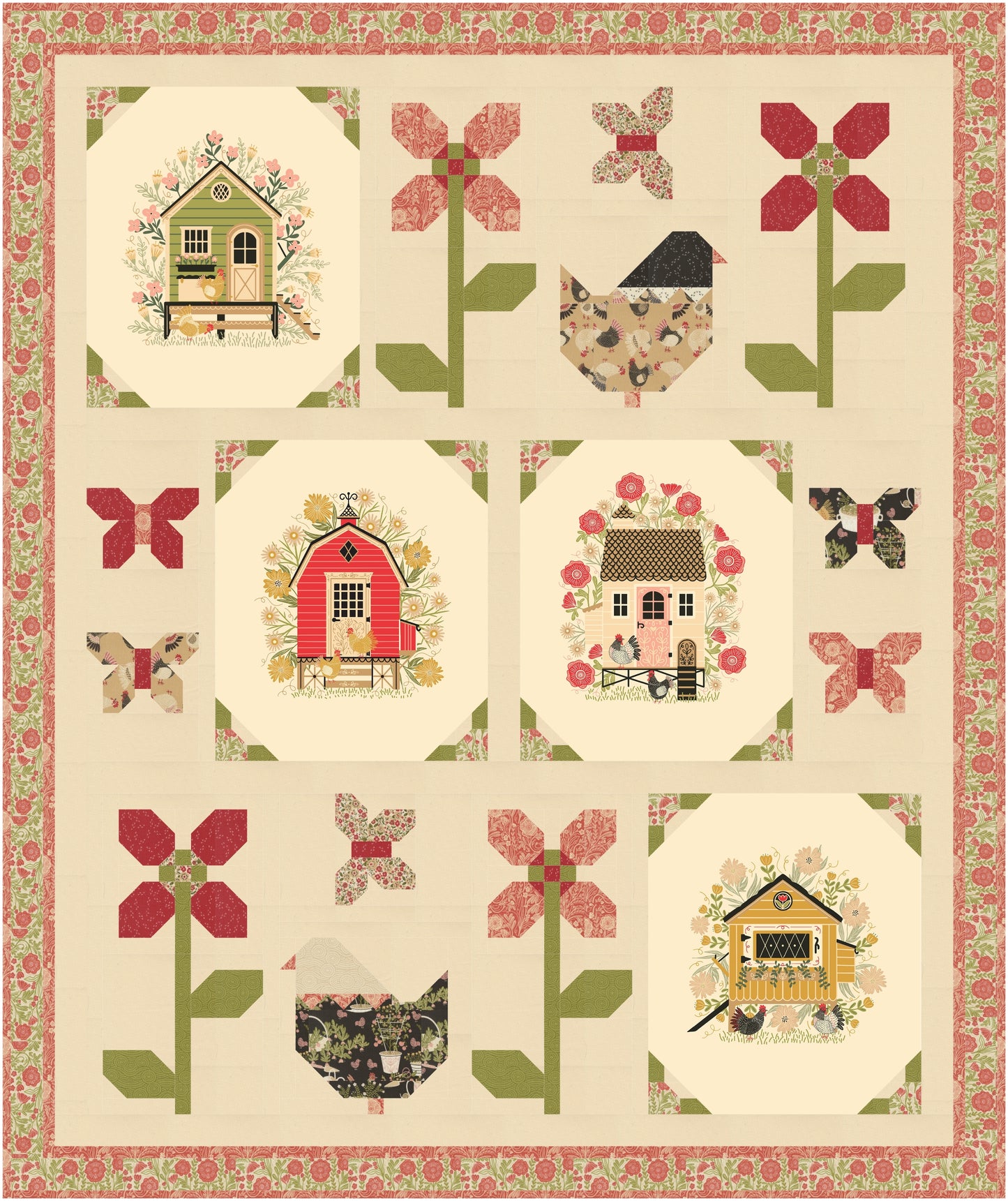Hens on Holiday Downloadable PDF Quilt Pattern (Pre-Order)