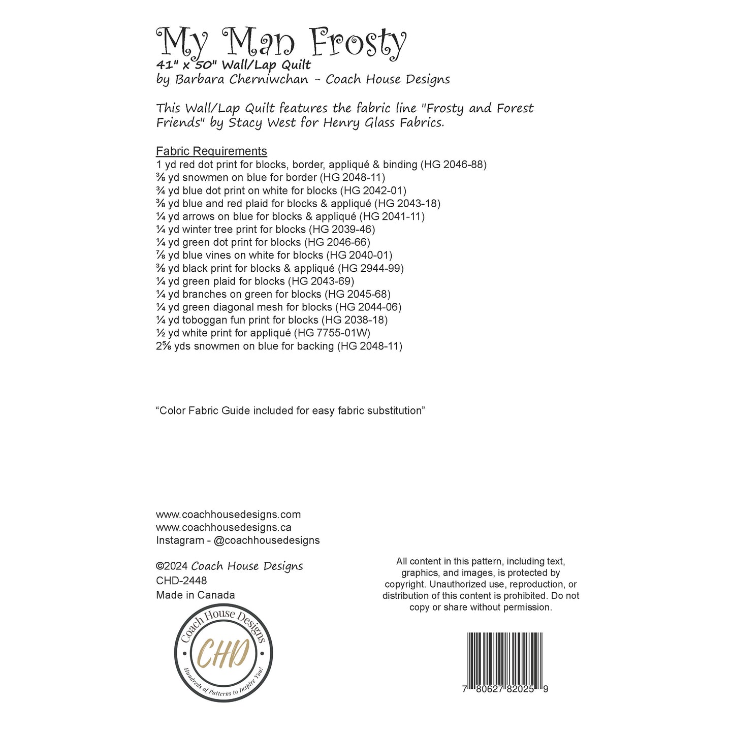 My Man Frosty Quilt Pattern