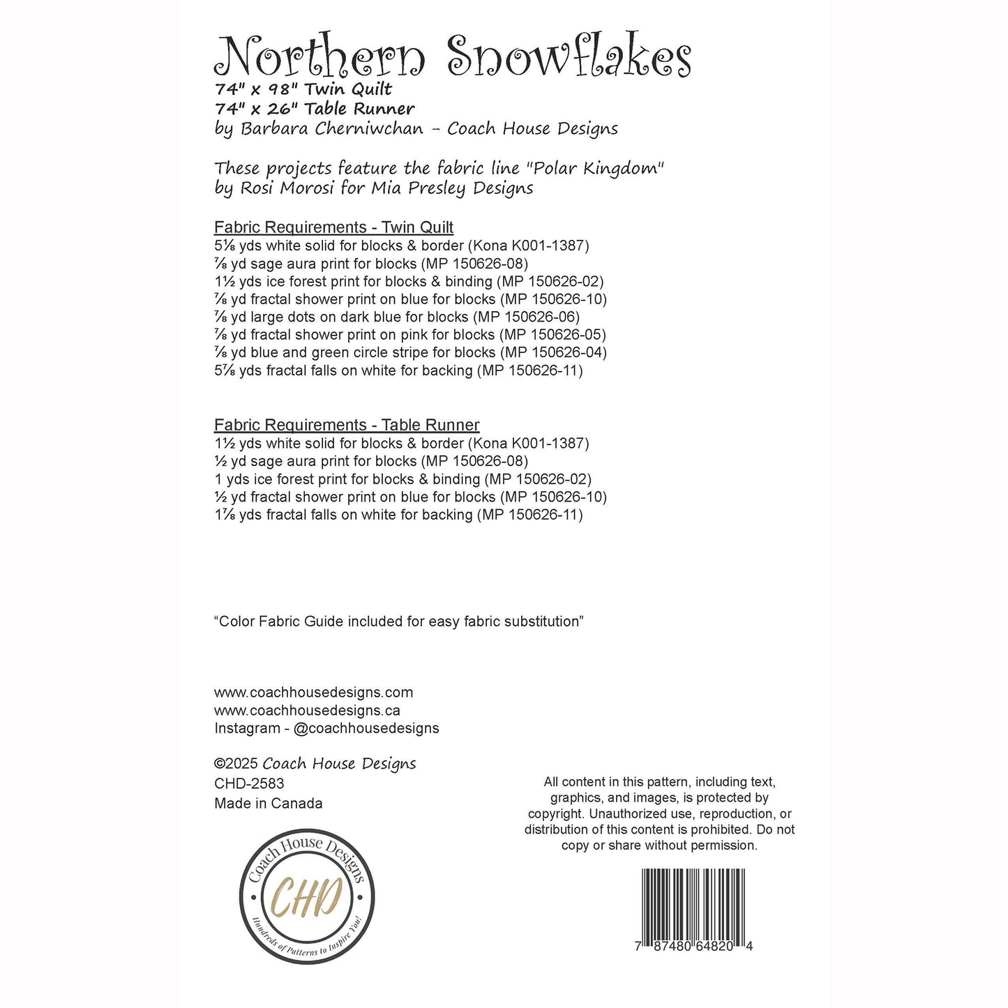 Northern Snowflakes Quilt and Table Runner Downloadable PDF  Pattern