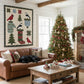 Cozy living room with a Christmas tree, Christmas Lap Quilt by Coach House Designs, and a brown sofa.