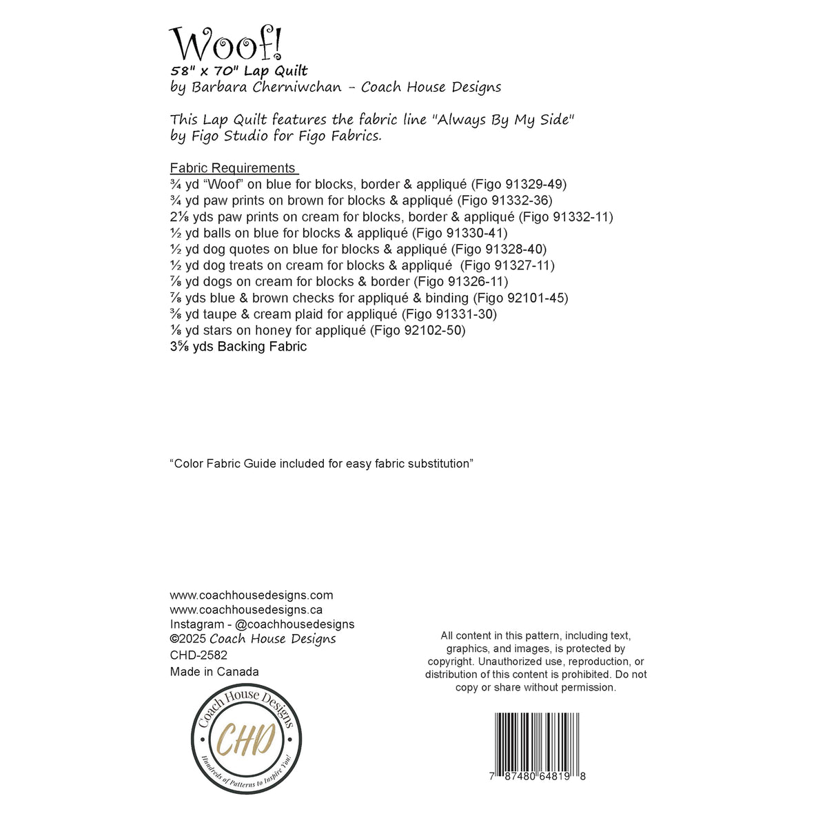 Woof! Quilt Pattern