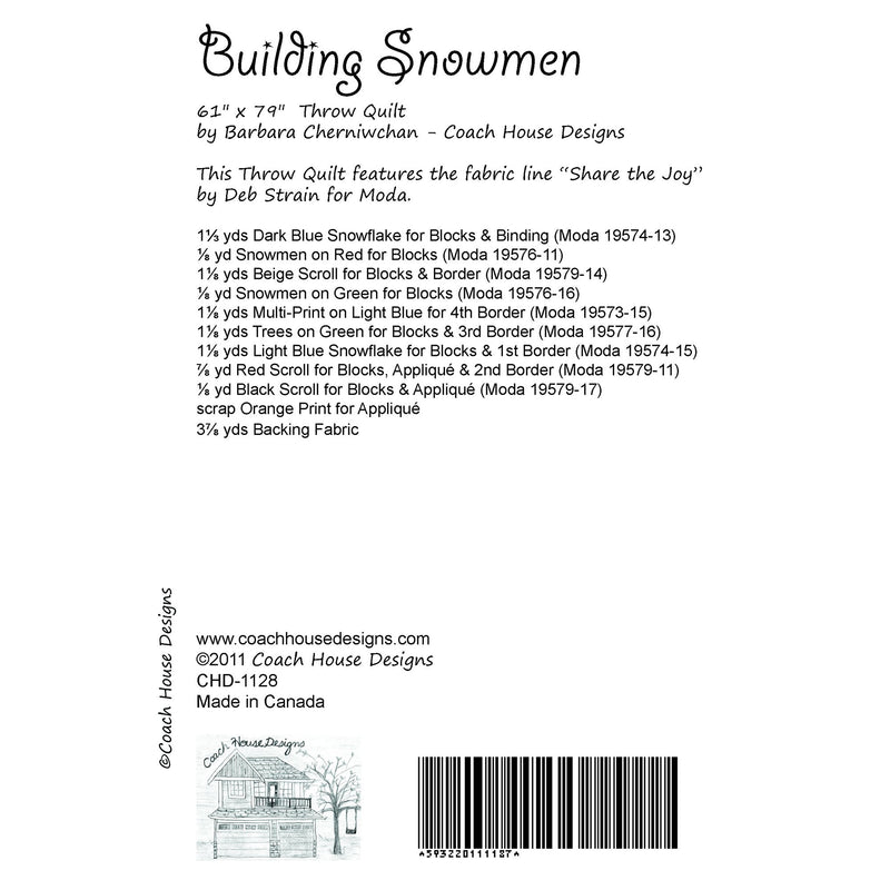 Building Snowmen Downloadable PDF Quilt Pattern