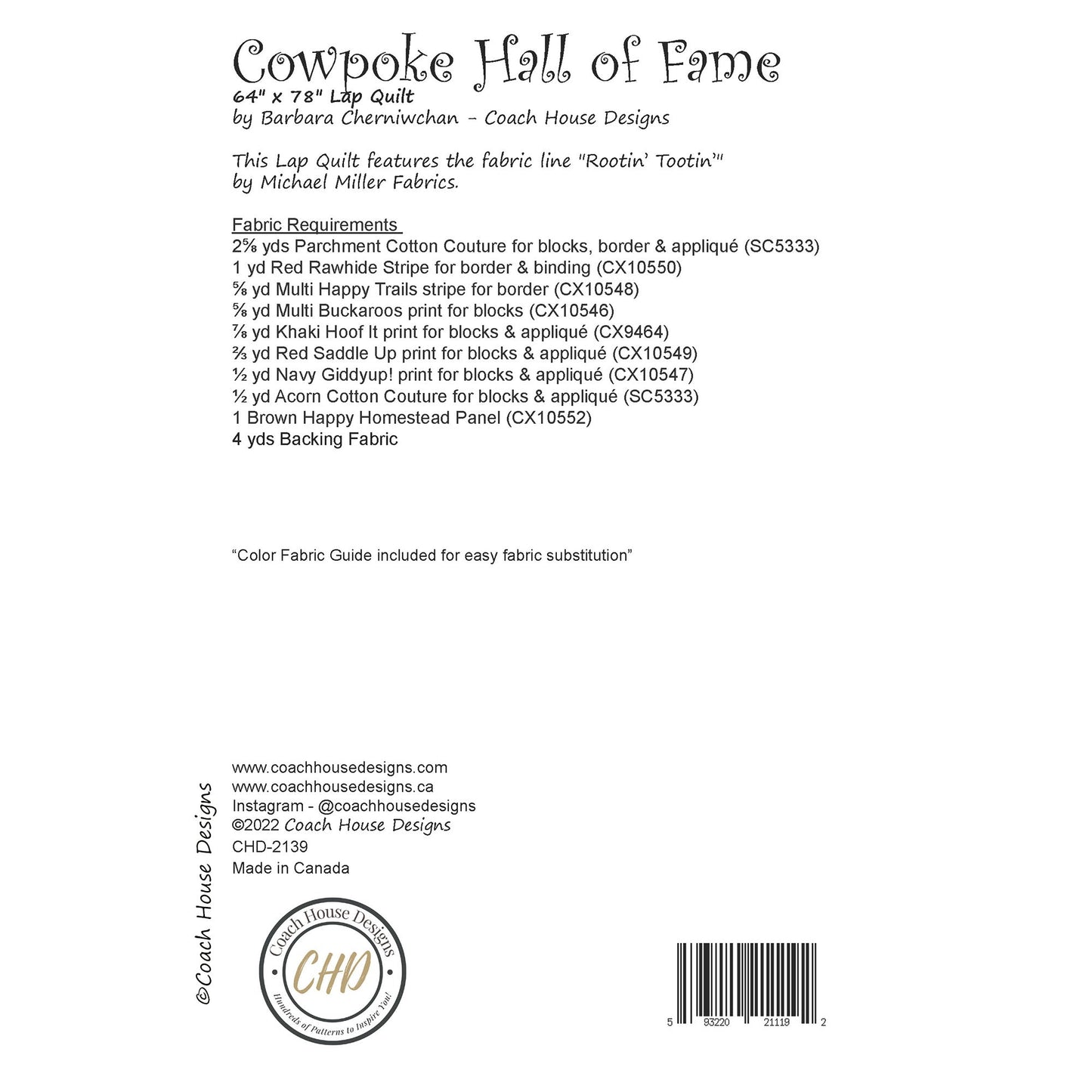 Cowpoke Hall of Fame Downloadable PDF Quilt Pattern