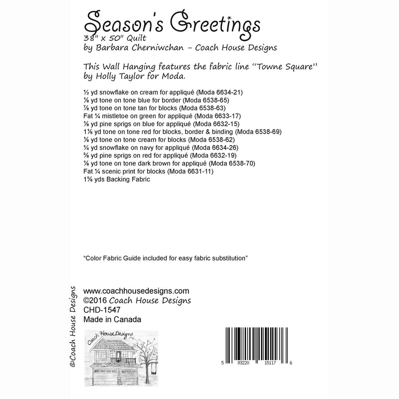 Season's Greetings Downloadable PDF Quilt Pattern